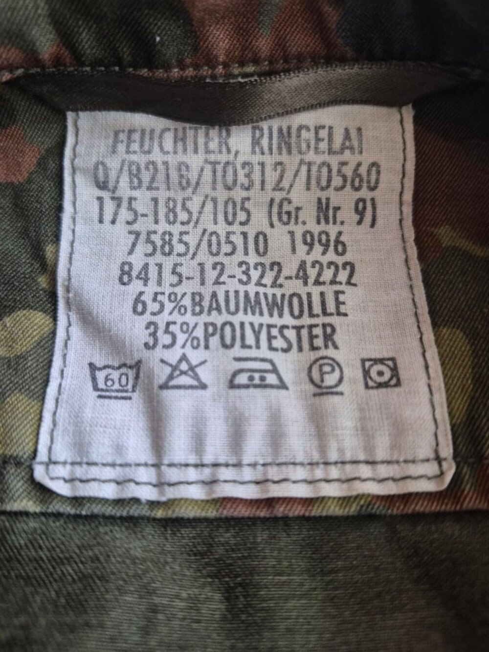 Vintage German Military Flecktarn Camo Jacket 1996 Size Gr. Nr. 9 - Picture 7 of 7